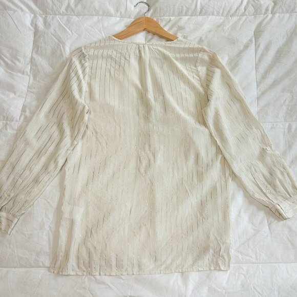 Joie 100% Silk Sheer Stripe Button Henley Blouse Top Cream Ivory XS - Picture 6 of 6